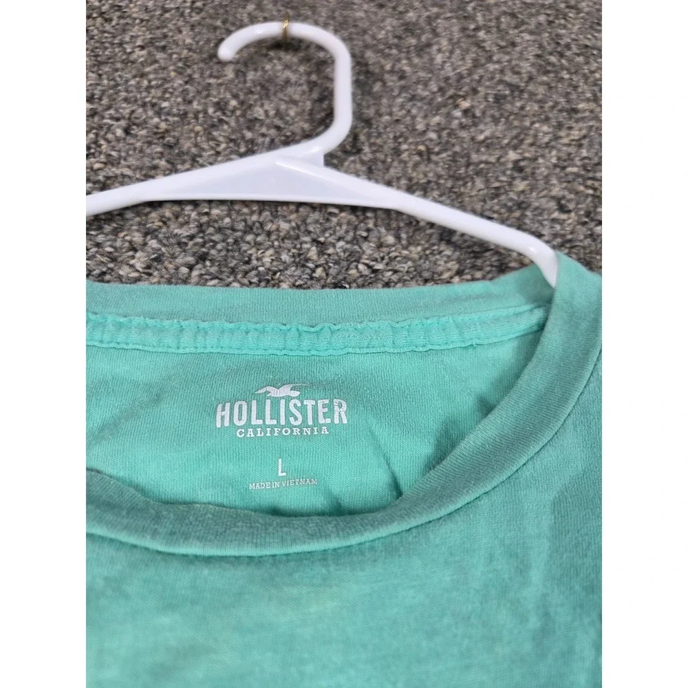 Hollister Mens Large Ombre Gradient T Shirt Blue Teal Logo Graphic Short Sleeve - Picture 8 of 11